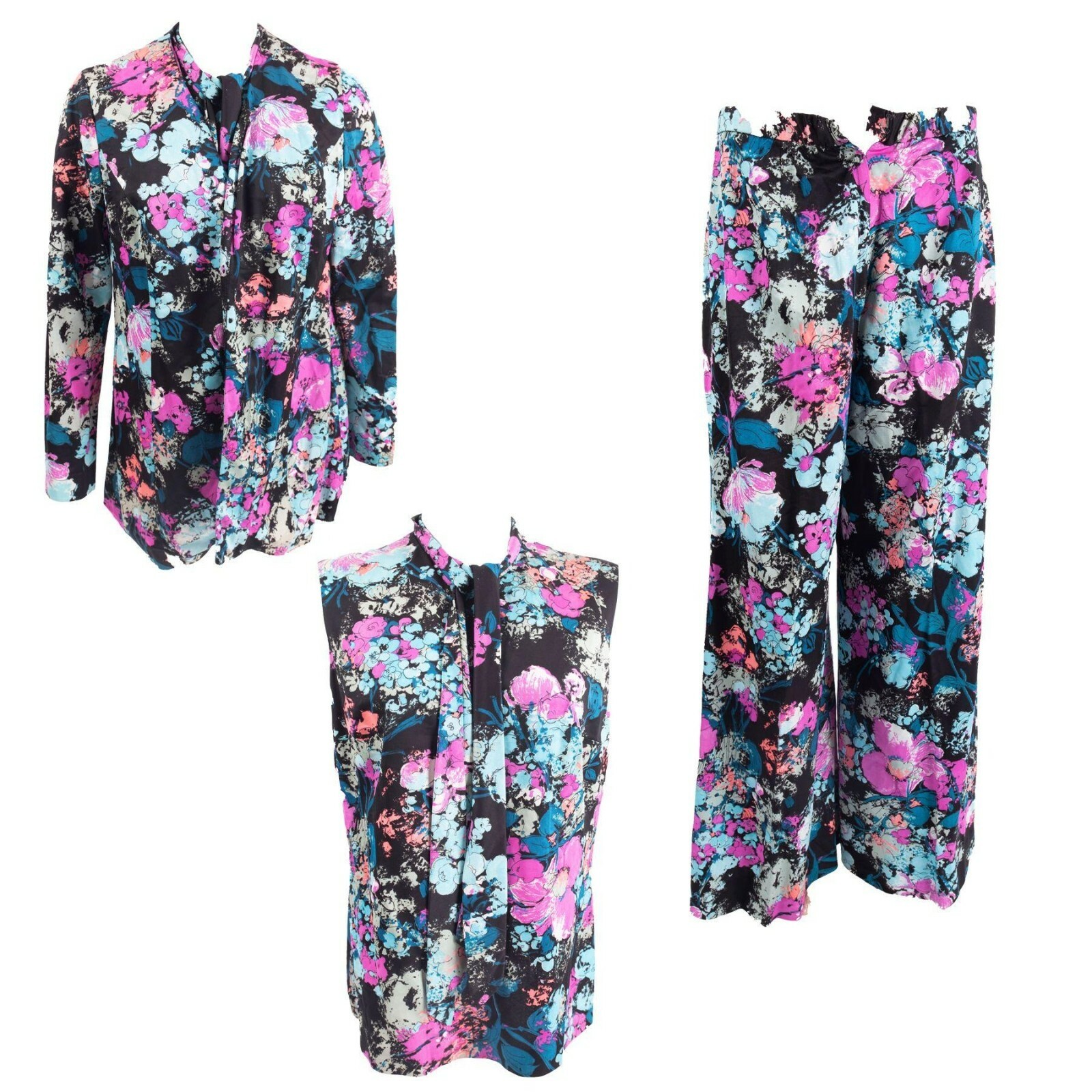 1970s Vintage Julie Miller 3 Piece Pant Set Floral Psychedelic Print Small