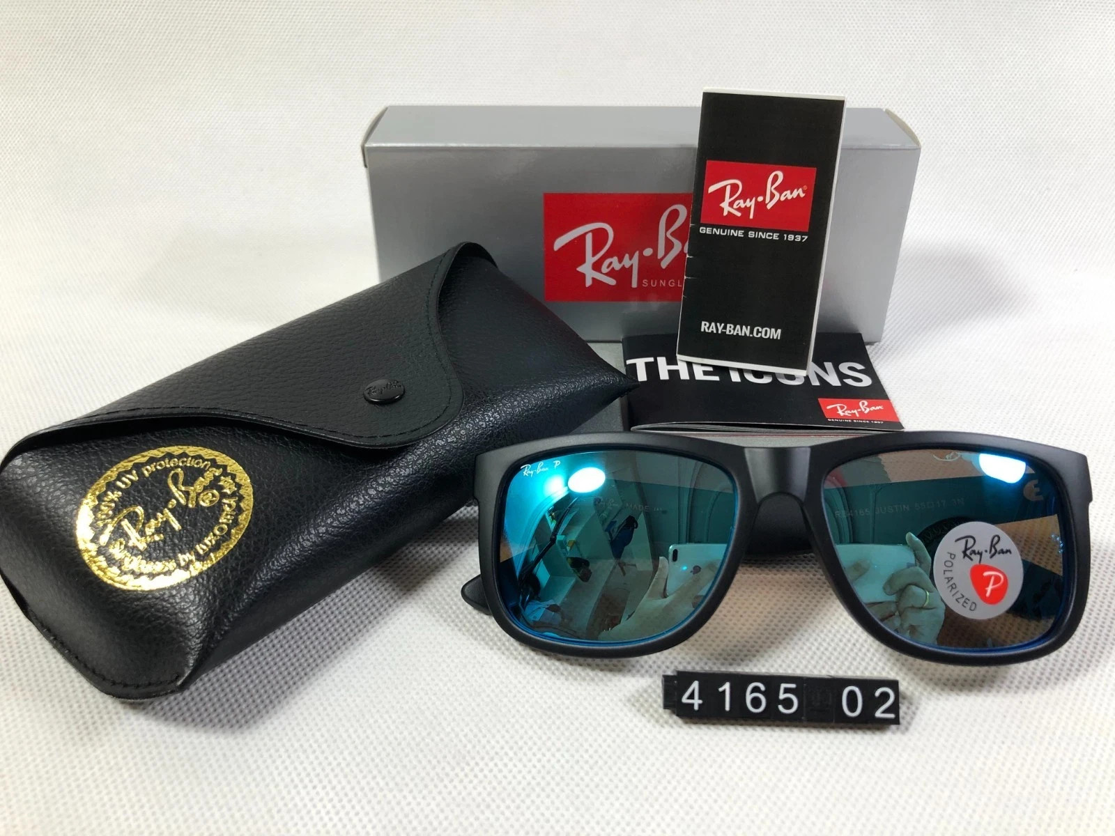 Ray-Ban RB4165 Justin Sunglasses Polarized Blue Lens Matte Black Frame 54mm Men