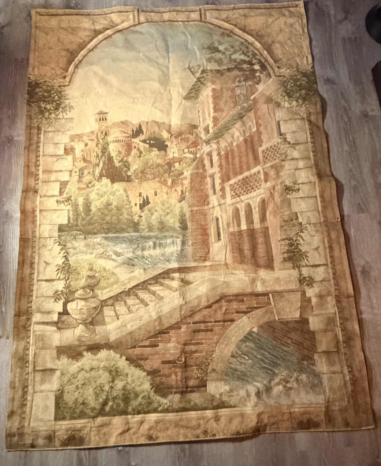 Large Jacquard Wall Hanging Tapestry Italian Villa Bridge 51x72 linen Northpoint