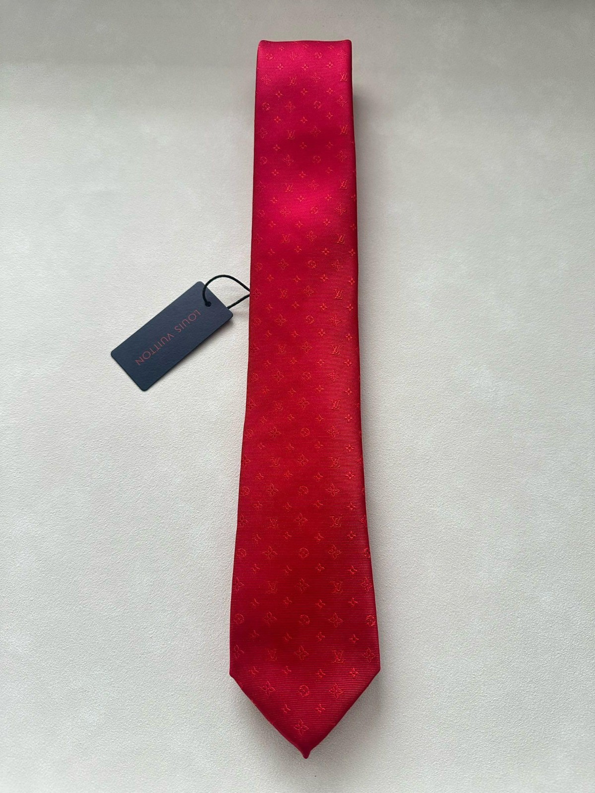 Louis Vuitton Men\'s Monogram Tie Red Slim Full Packaging