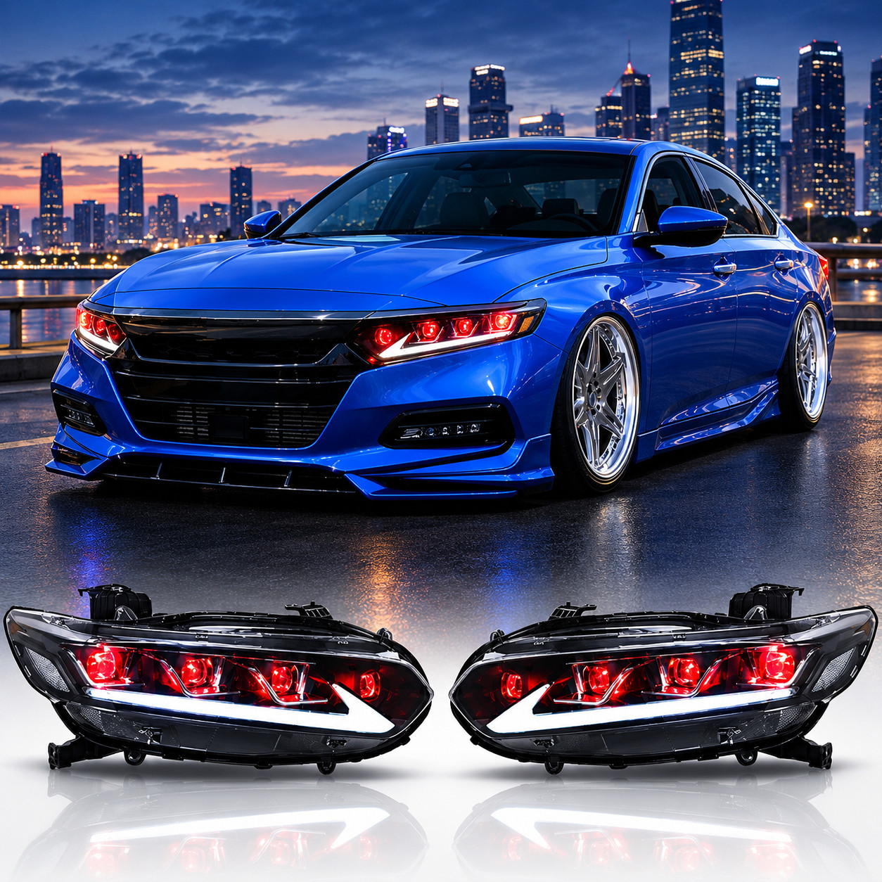 LED Projector Headlights Assembly For 2018-2022 Honda Accord 10th Gen Animation