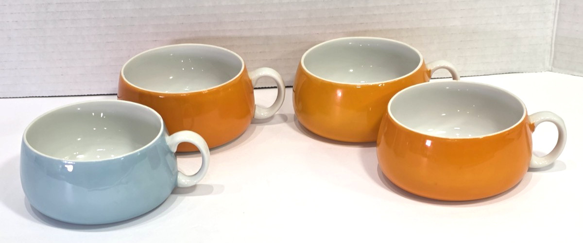 Vintage Sou-San by Rossini JAPAN Mugs with Handles Orange Blue Set of 4 EUC Vintage Sou-San by Rossini JAPAN Mugs with Handles Orange Blue Set of 4 EUC
