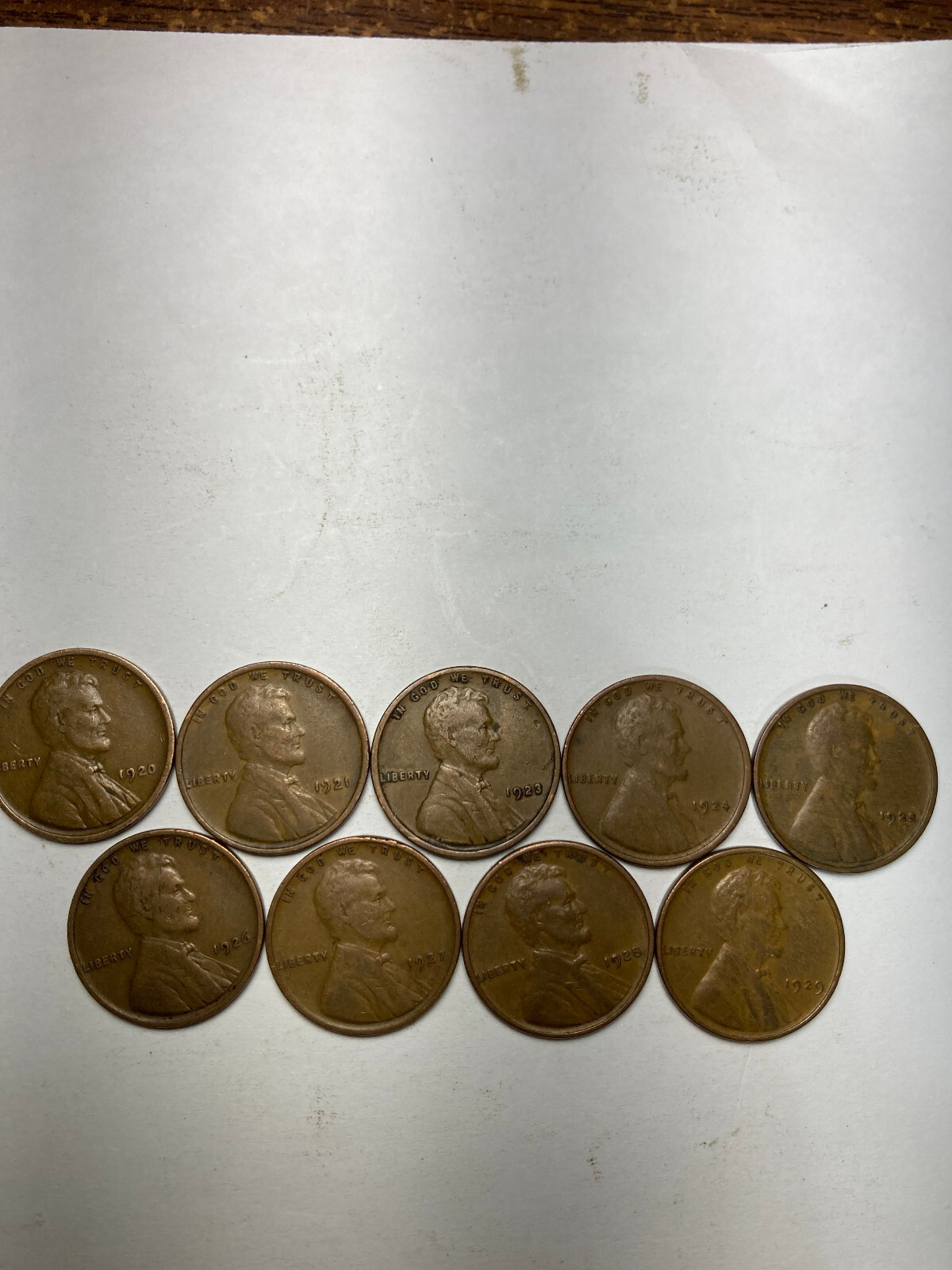 1920-29-P LINCOLN WHEAT CENT PENNY LOT, 9 COINS,  ALL FINE-VERY FINE