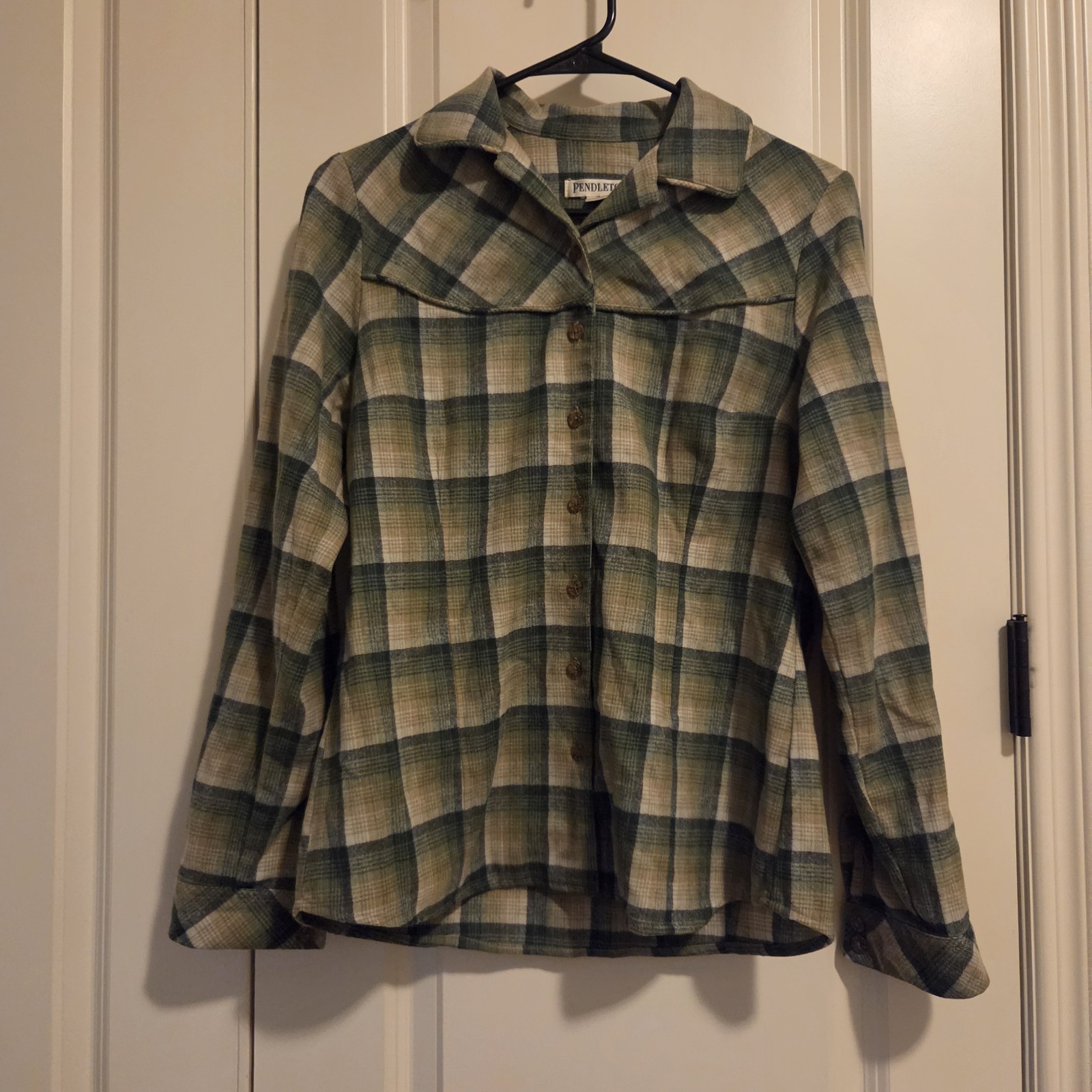 Pendleton Women\'s Just Her Flannel Shirt Plaid Green Yoke Western Cotton Cowgirl