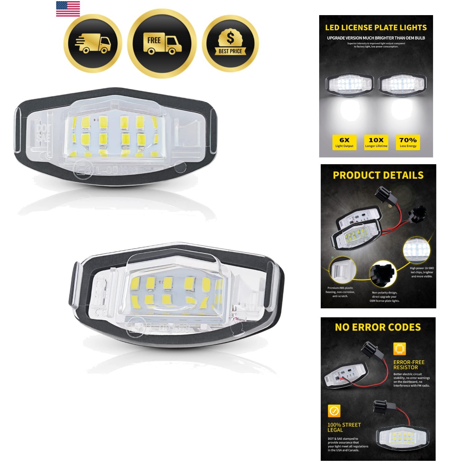 LED License Plate Lights Bright White Tag Lamp Assembly Replacement Compatibl... LED License Plate Lights Bright White Tag Lamp Assembly Replacement Compatibl...