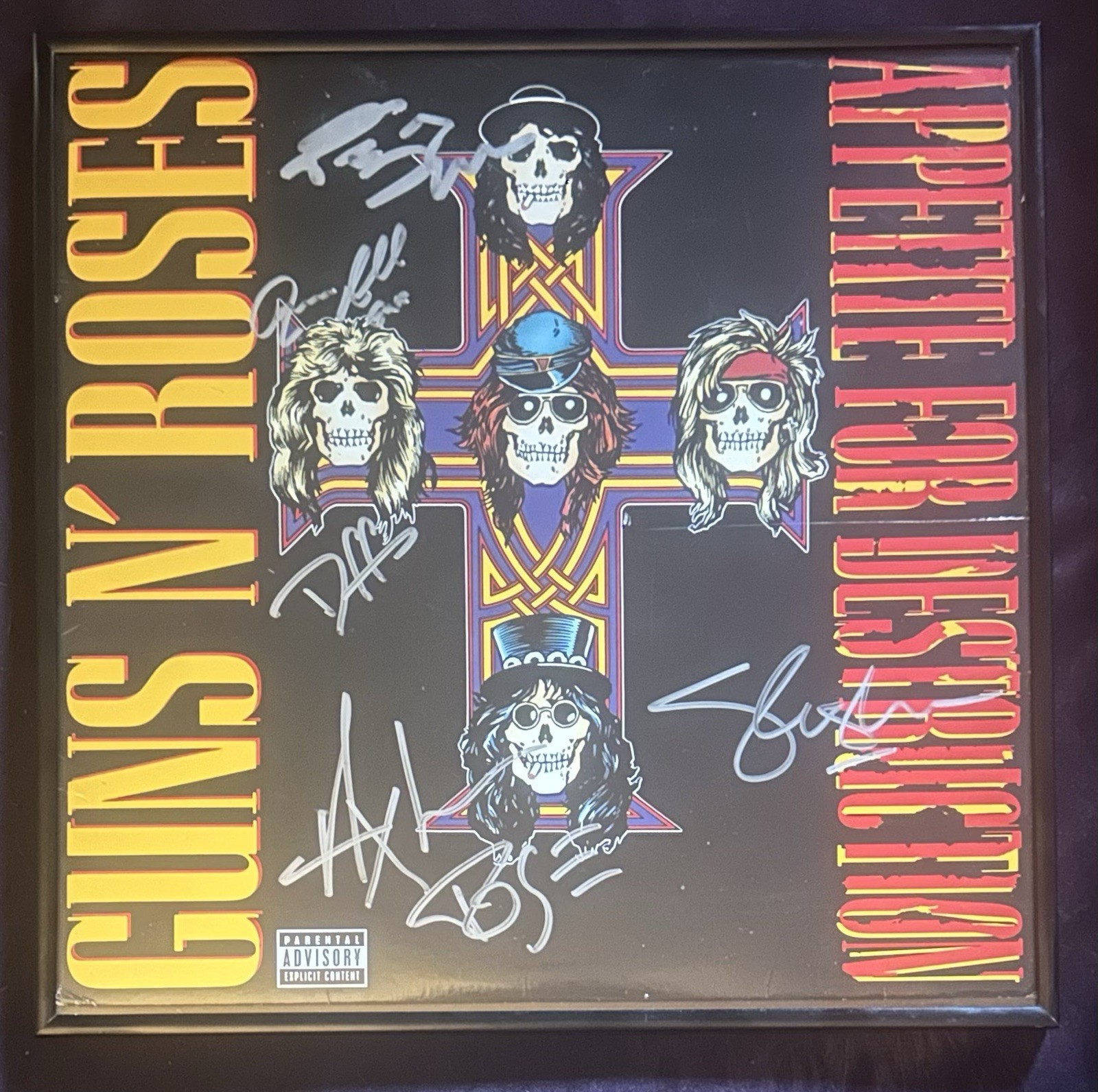 Guns N' Roses Appetite for Destruction Autographed Vinyl Record all 5 original