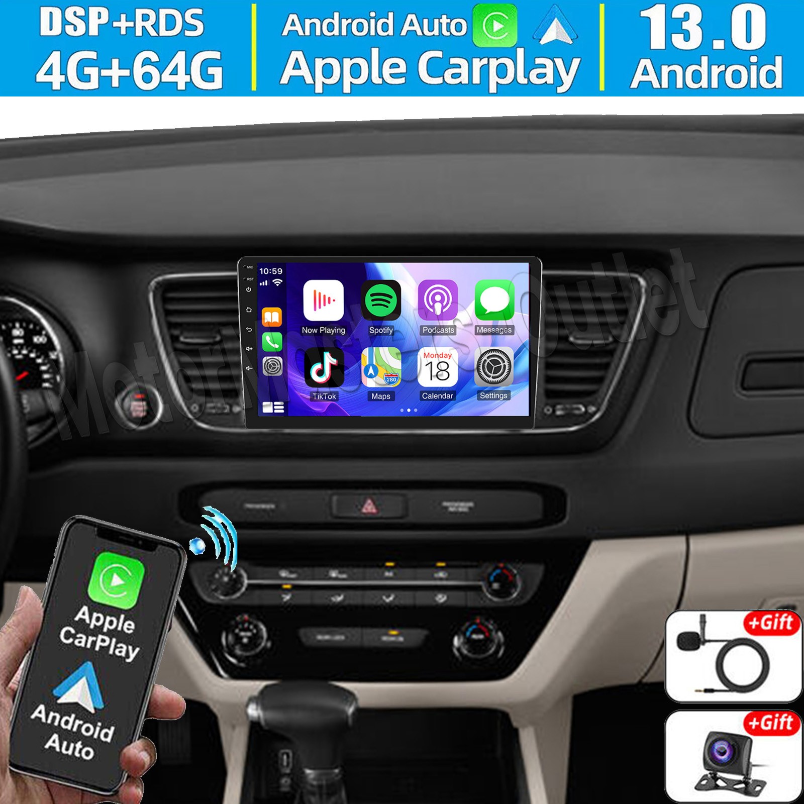 10.1'' Android 13 Carplay For Kia Sedona 2015-2021 Car Radio GPS Stereo 4+64GB