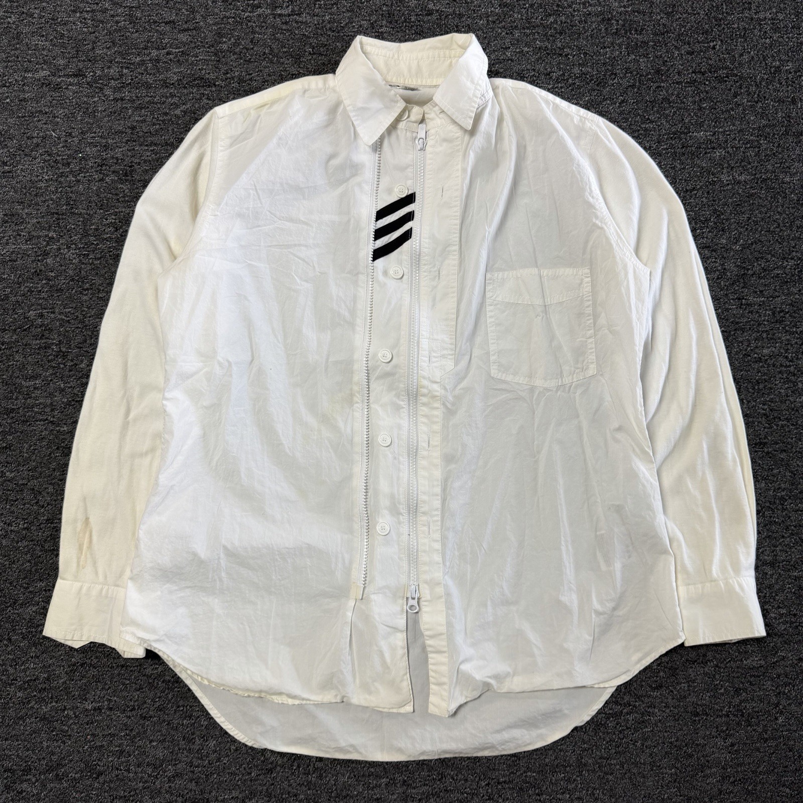 Adidas Y-3 Yohji Yamamoto White Lightweight Double Zip Button Dress Shirt Sz M