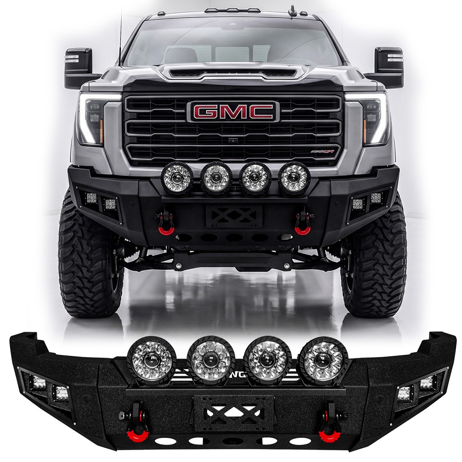 For 2024-2026 GMC Sierra 2500/3500 Front Bumper w/ Winch Plate and 8xLED Lights