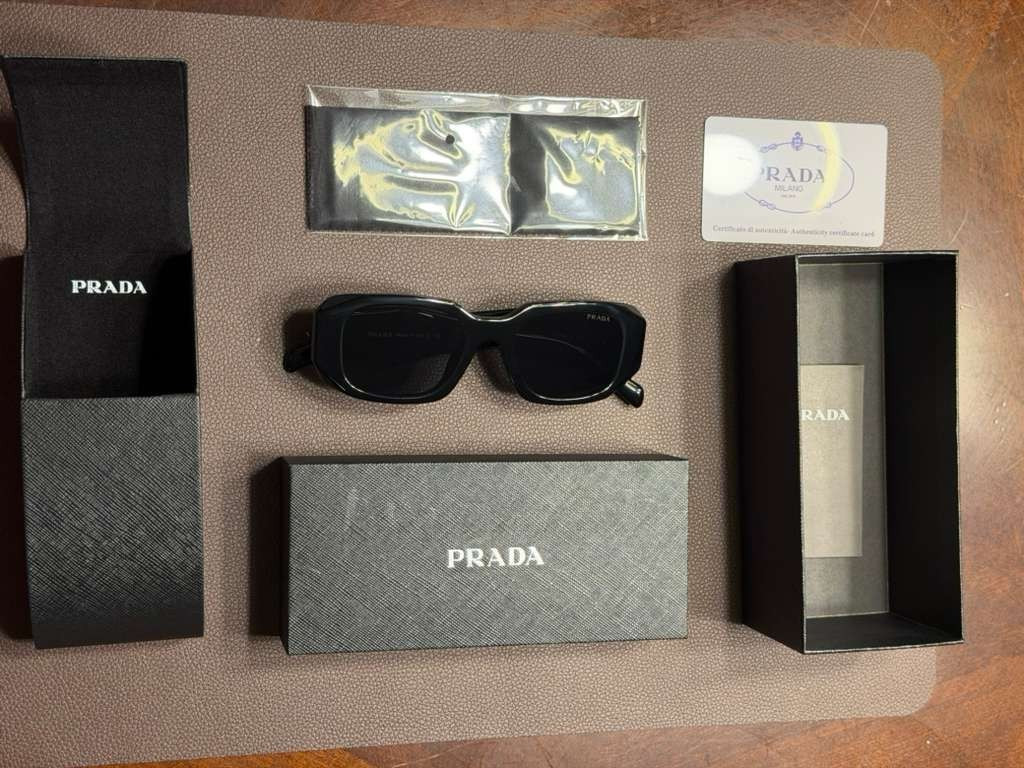 PRADA PR 17WS Symbole Sunglasses Black Frame Dark Grey Lenses 1AB5S0 49mm Womens