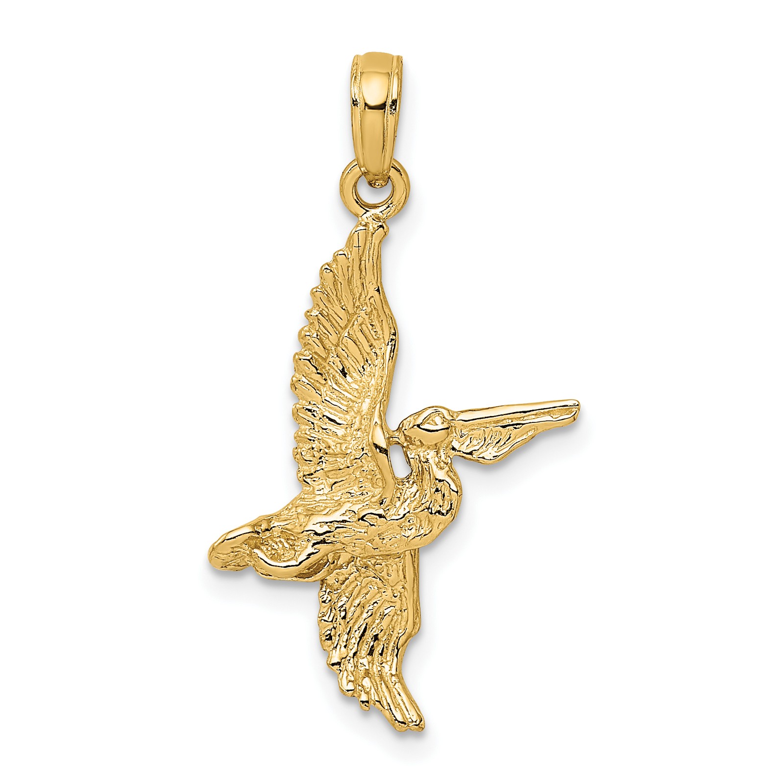 3-D Pelican Flying Pendant Charm 27x18mm 14k Yellow Gold Textured 3D