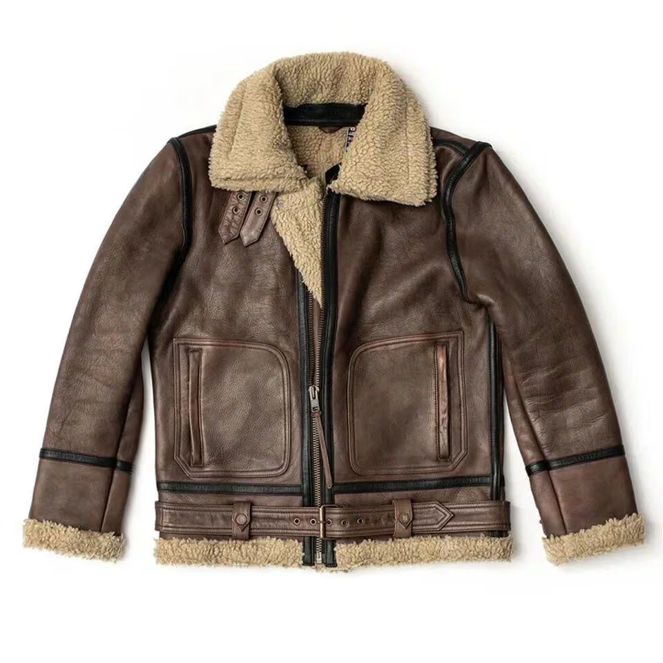 Men’s RAF B3 Sheepskin Aviator Jacket Brown Leather WW2 Irvin Flight Bomber Coat