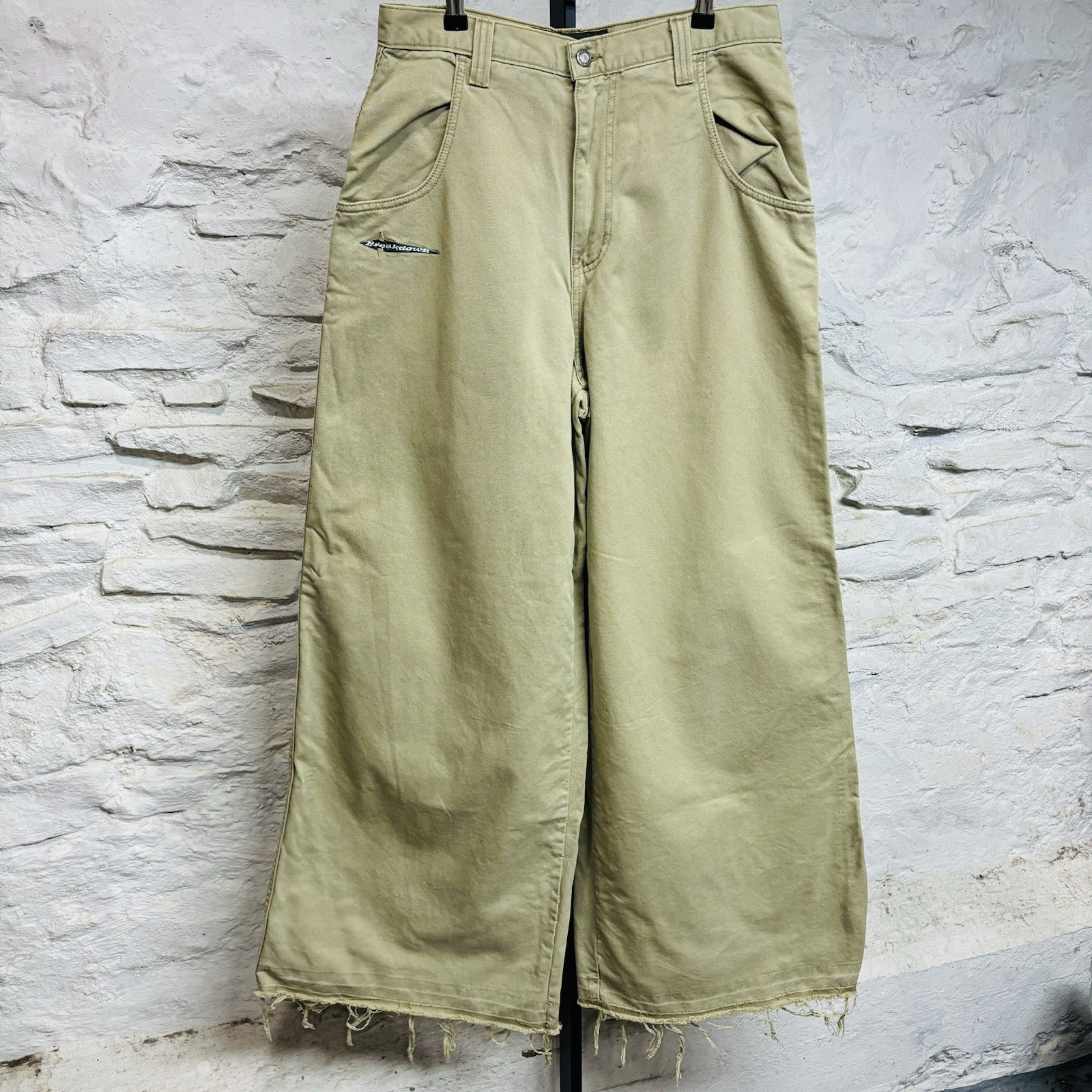 Vintage Breakdown Wide Leg Skater Pants 90’s Y2K 30x33 Raw Hem Khaki Beige