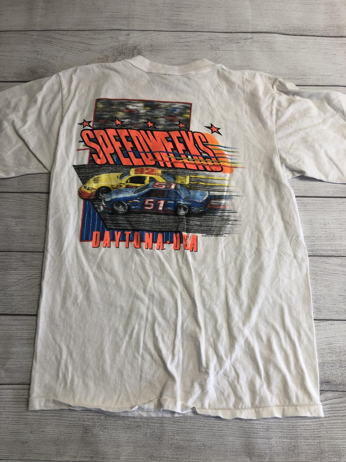 Vintage Oneita Shirt Mens Large White Daytona Speedweeks Racing Tee USA