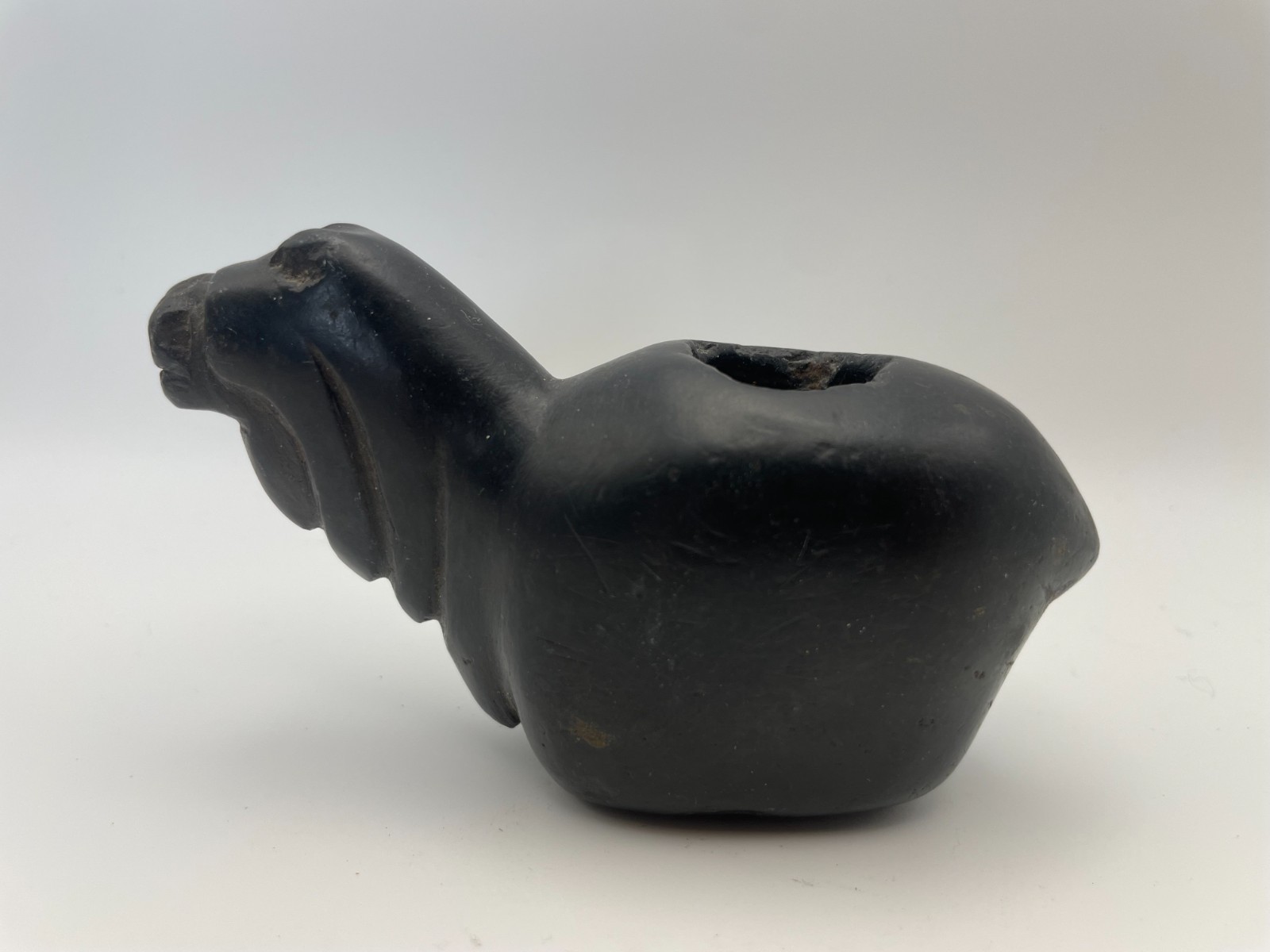 Antique Pre Columbian Inca Black Stone Ritual Conopa Alpaca Offering Vessel