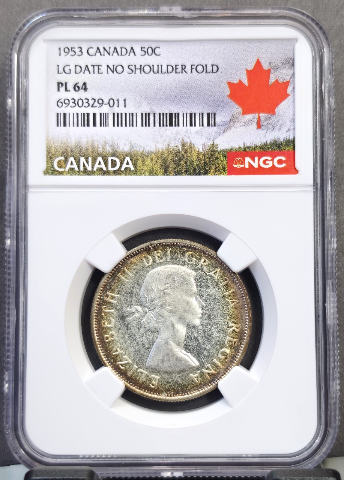 1953 CANADA SILVER 50 CENTS LARGE DATE NO SHOULDER FOLD NGC PL 64 BU PROOF LIKE 1953 CANADA SILVER 50 CENTS LARGE DATE NO SHOULDER FOLD NGC PL 64 BU PROOF LIKE