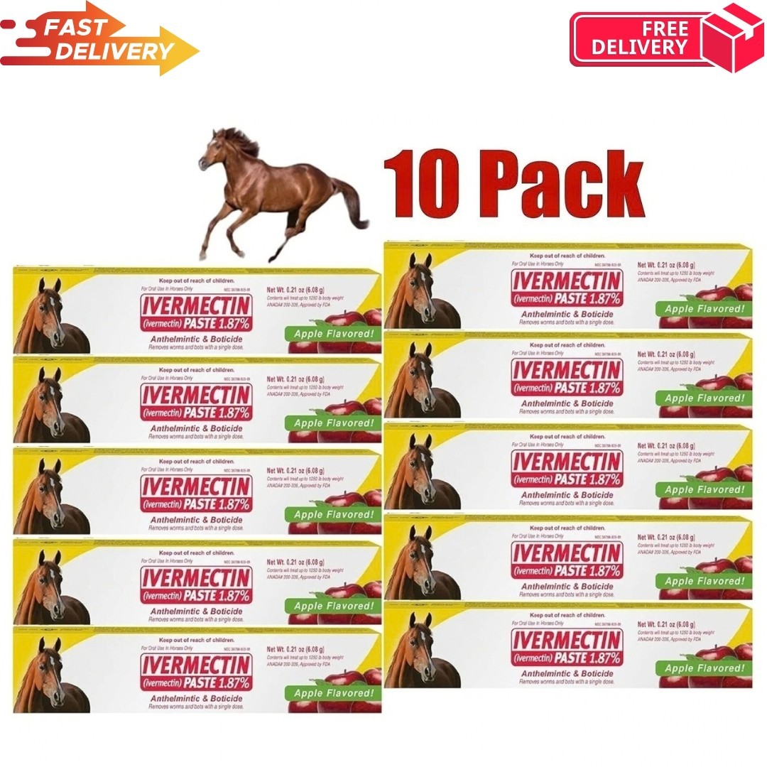 10 Pack Apple Flavor Horse Dewormer Paste Boxed Wormer Exp 01/2028