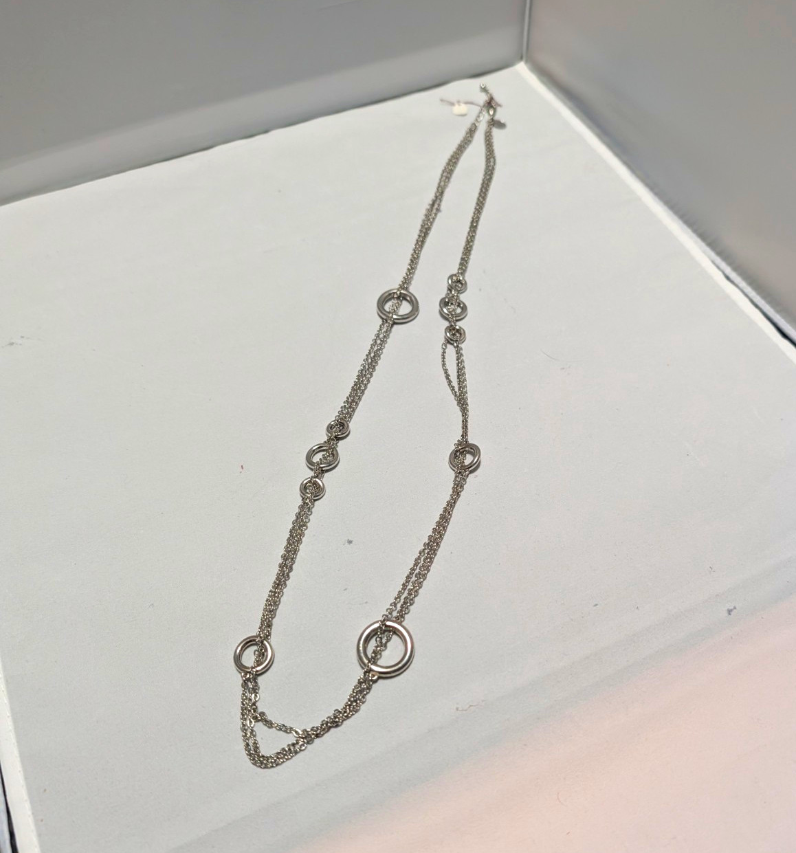 Lia Sophia Silver-Tone Multi-Strand Circle Ring Station Long Necklace Vintage Lia Sophia Silver-Tone Multi-Strand Circle Ring Station Long Necklace Vintage
