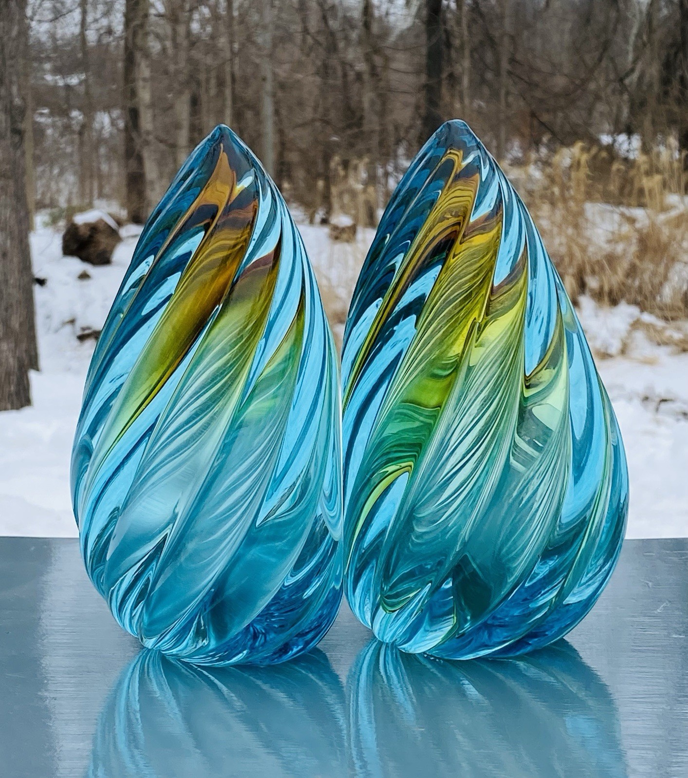 Alfredo Barbini Murano Sommerso Vintage Hand Blown Art Glass LARGE flames- RARE