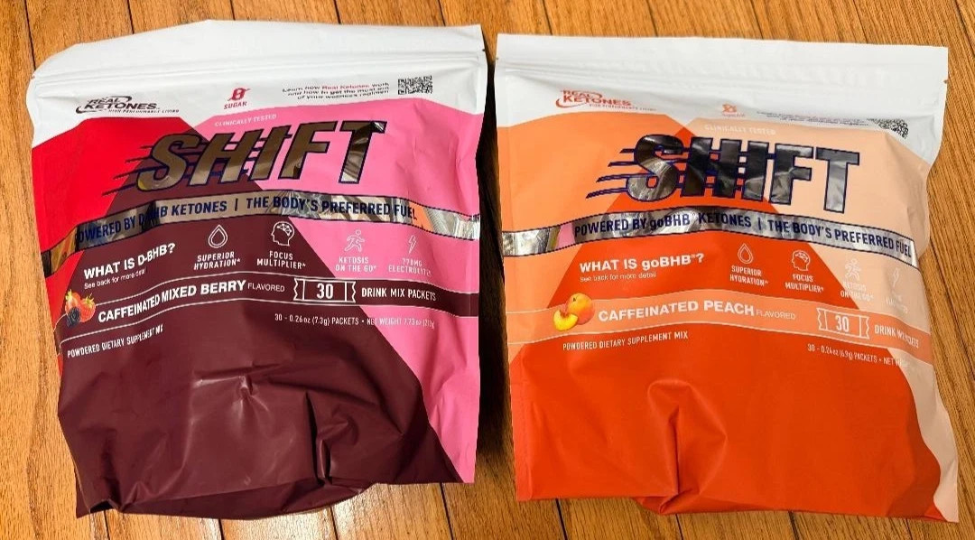 SHIFT Real Ketones 60 days supply caffeinated peach & mix berry