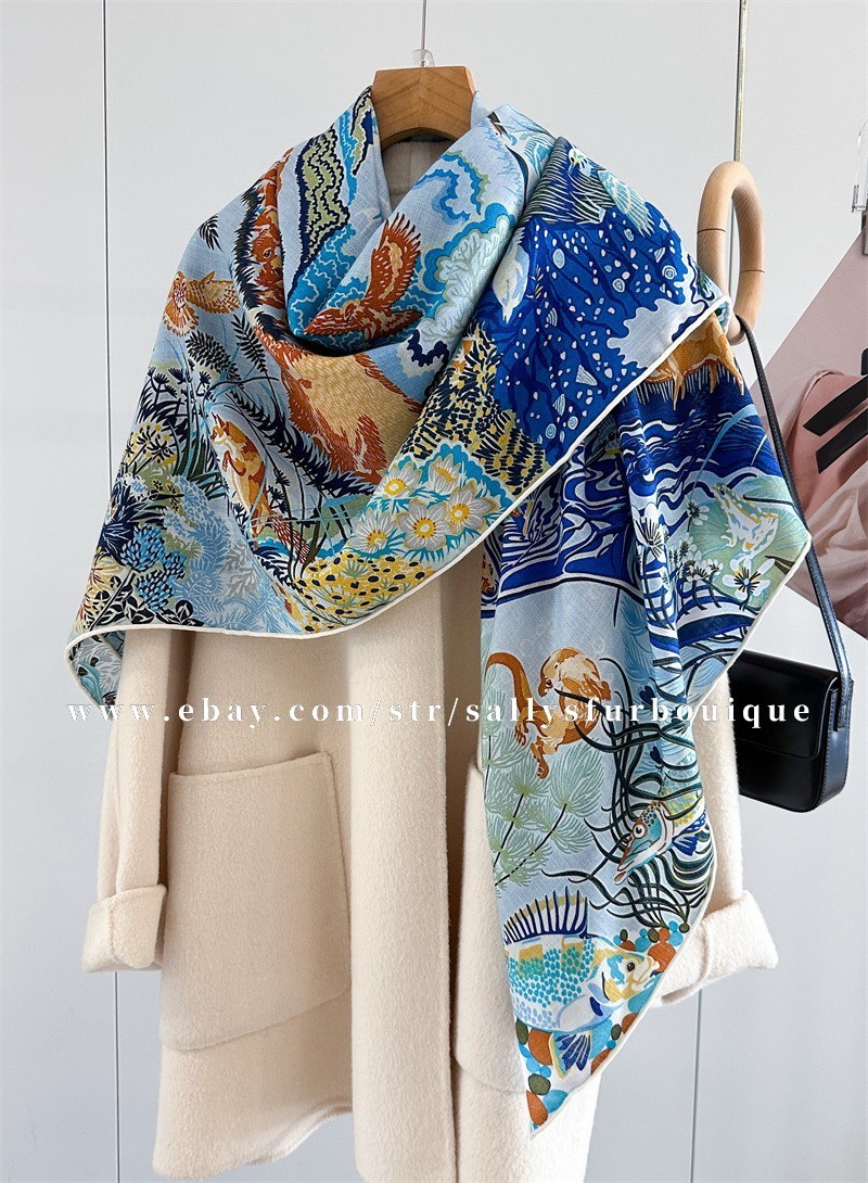 Sallys 70% Cashmere 30% Silk Wrap Scarf Jungle Print Double Face Shawl 53\