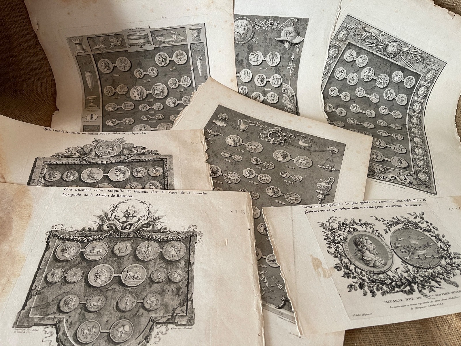 Lot 7 Sheets - Antique Sicily Coins Numismatics Saint Copper Engraving 1780\'s -