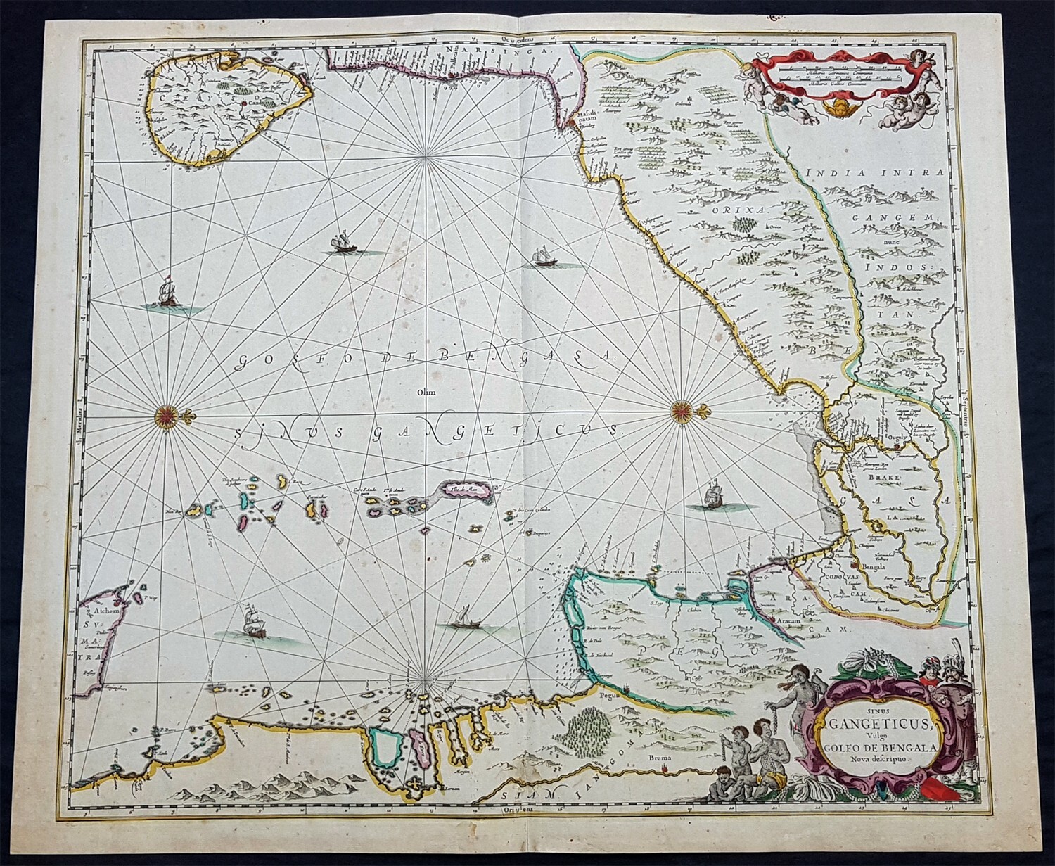 1650 Jan Jansson Large Rare Antique Map of India, Sri Lanka & The Bay of Bengal 1650 Jan Jansson Large Rare Antique Map of India, Sri Lanka & The Bay of Bengal