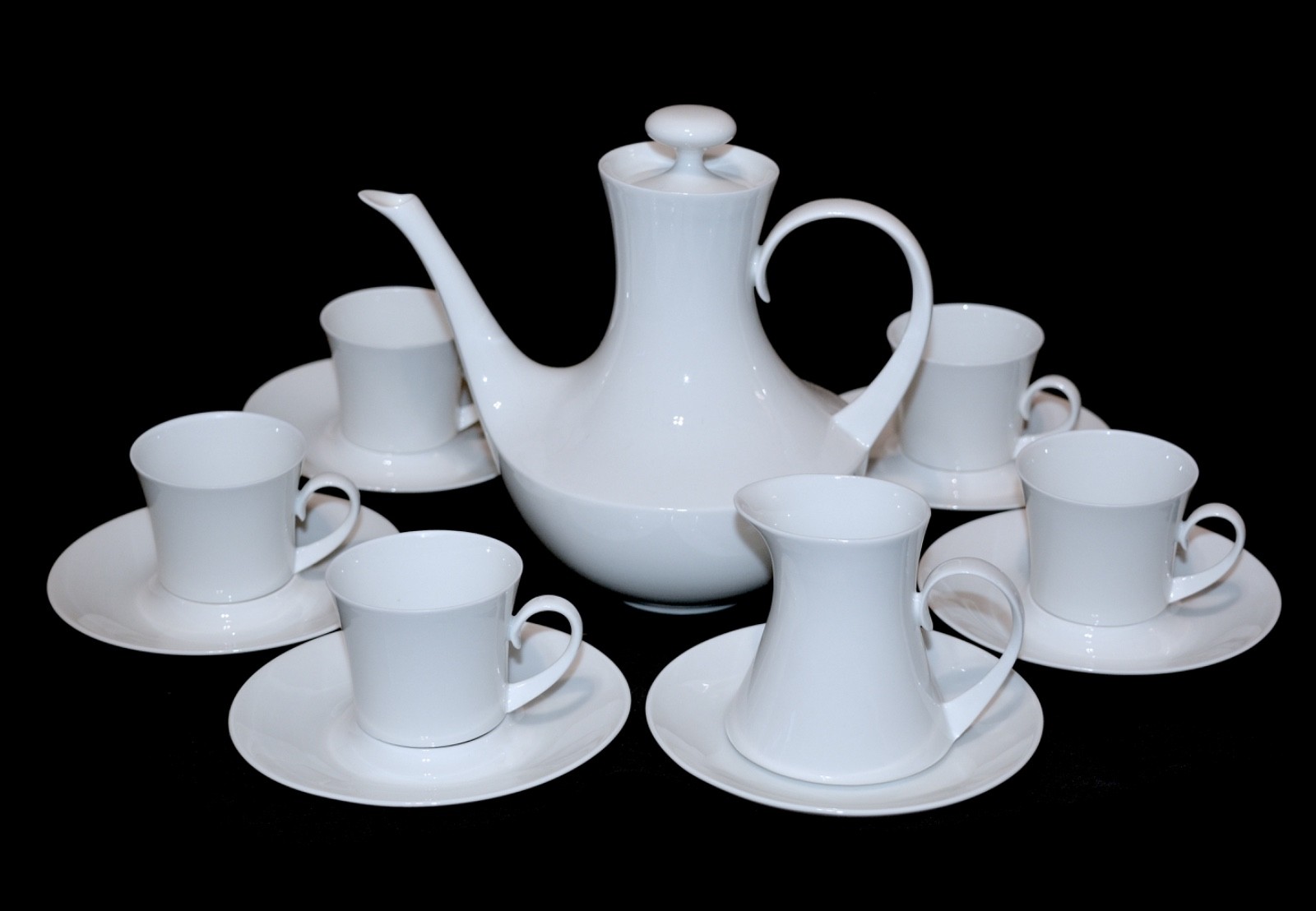 Vintage Block Bidasoa White Coffee Tea Set Mid Century Modern Spanish Demitasse