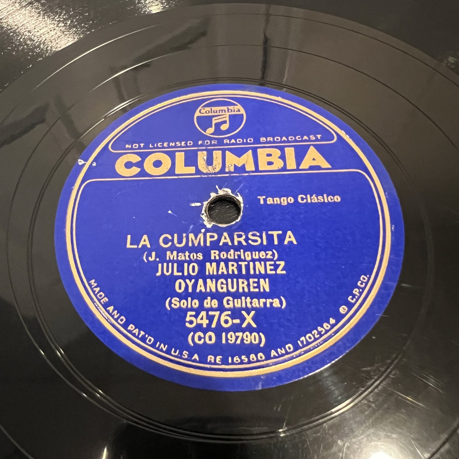 GUITAR SOLO Spanish Classical Tango 78 RPM JULIO MARTINEZ OYANGUREN Columbia