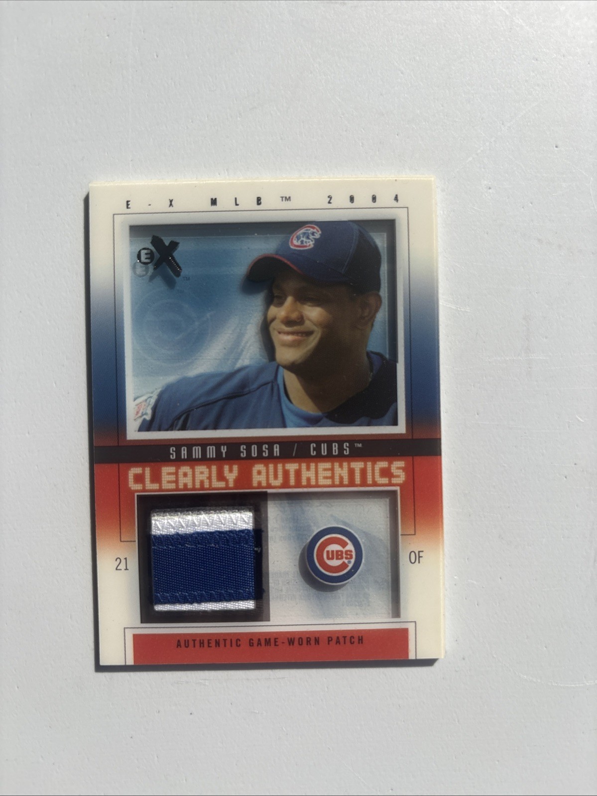 2004 Fleer E-X Clarly Authentics Sammy Sosa 2 Color Patch 19/75 Chicago Cubs MLB