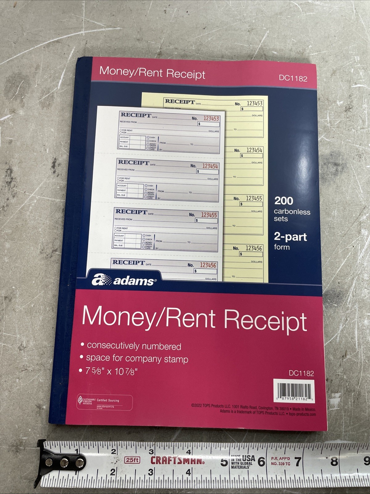 Adams Money Rent Receipt Pad 2-Part Carbonless 200 Sets DC1182 7 5/8 x 10 7/8 in Adams Money Rent Receipt Pad 2-Part Carbonless 200 Sets DC1182 7 5/8 x 10 7/8 in