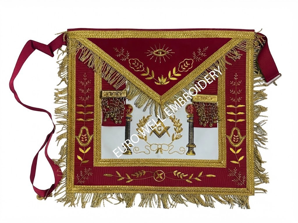 Master Mason Masonic Apron Red & Gold Hand Embroidery