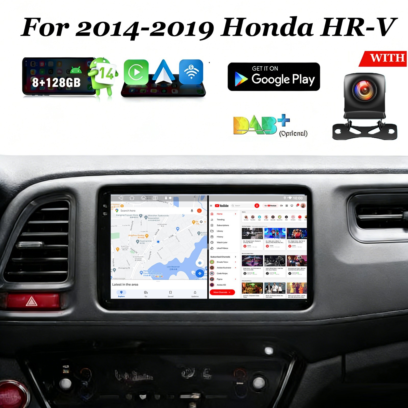 For 2014-19 Honda HR-V 10.1'' Android 14 Car Stereo 128GB Carplay GPS Navi BT5.4