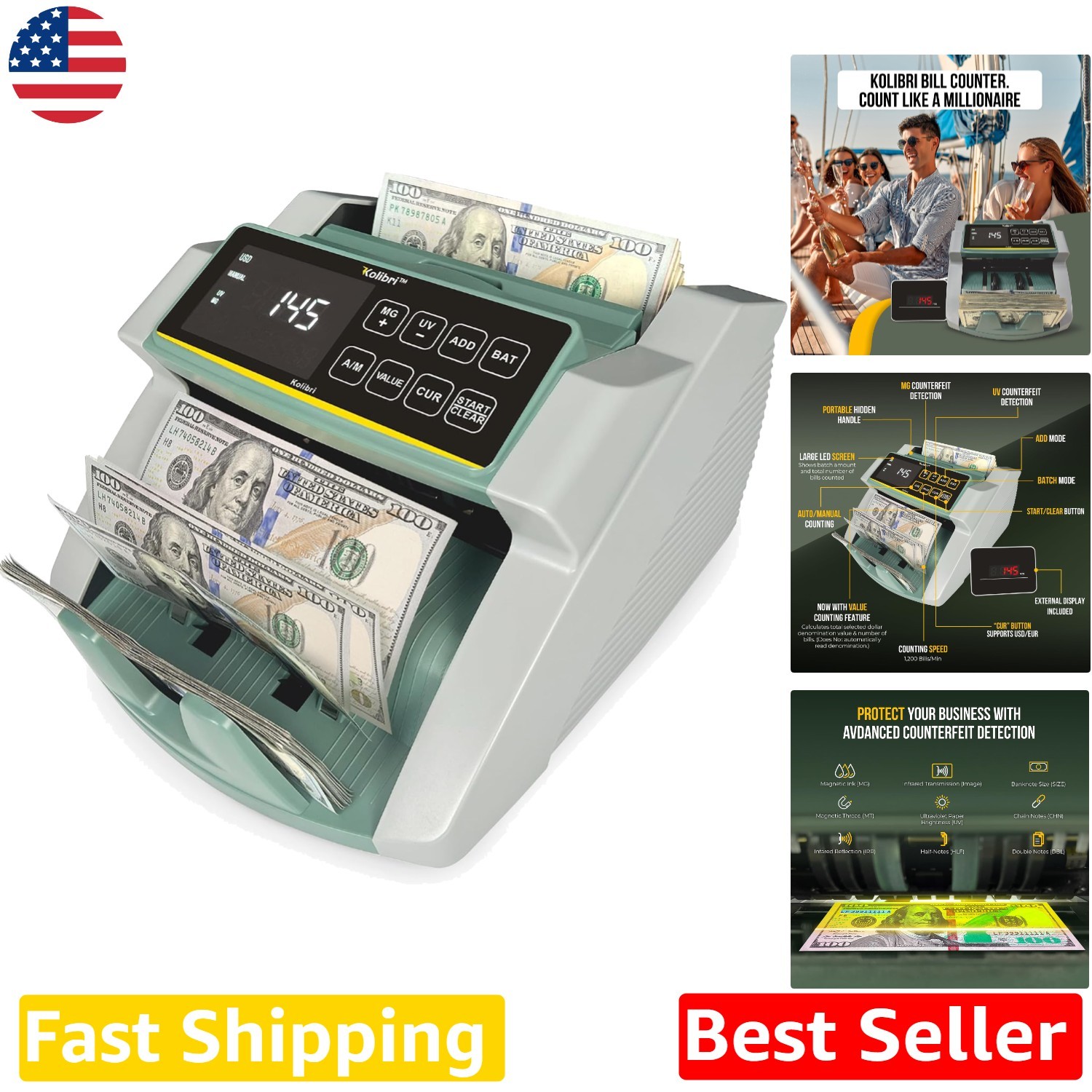 Accurate Money Counter Machine: 1500 Notes/Min, Value, Add+Batch, LCD Display Accurate Money Counter Machine: 1500 Notes/Min, Value, Add+Batch, LCD Display