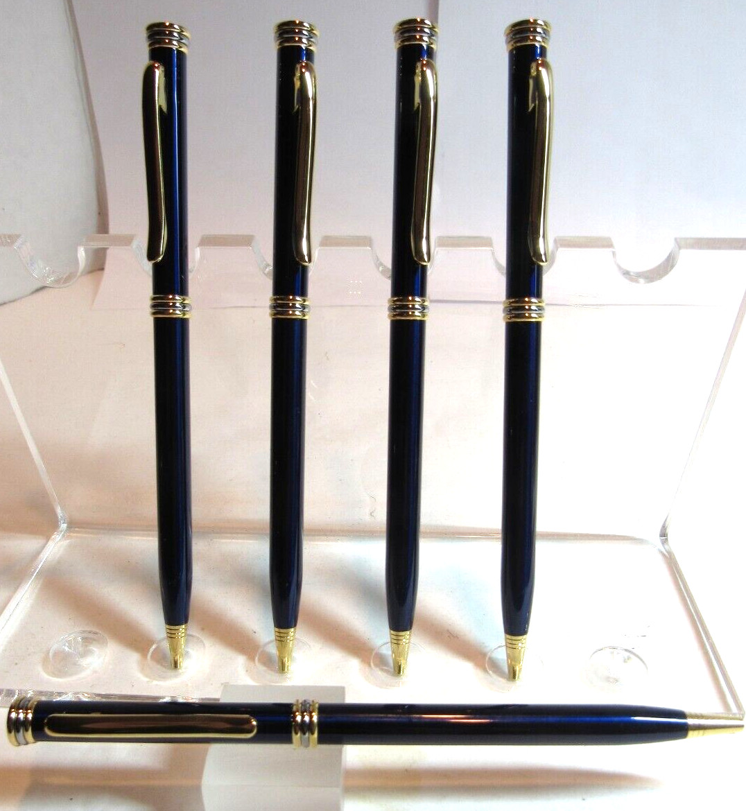 SET OF 5 TERZETTI CROWN SLIM METAL BRASS BODY BLUE BALLPOINT-USE CROSS REFILLS