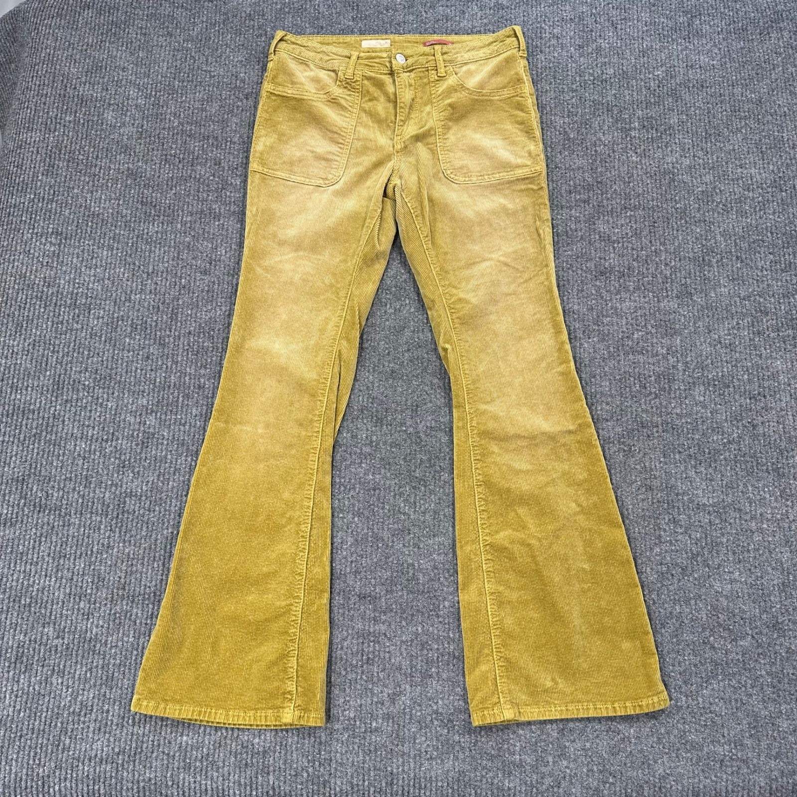 Pilcro The Icon Flare Pants Women 28 Yellow Corduroy Mid Rise Bell Bottom Boho