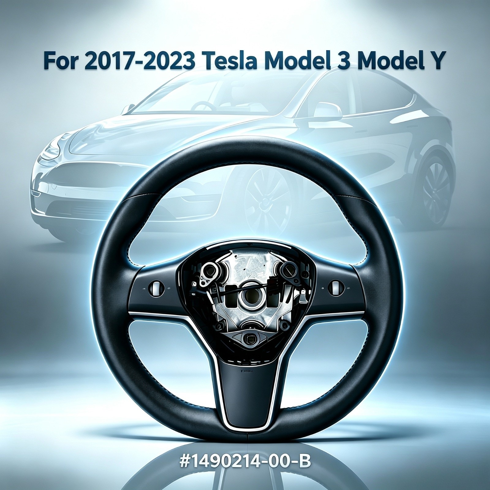 1490214-00-B Heated Leather Steering Wheel For 2017-2023 Tesla Model 3 Model Y