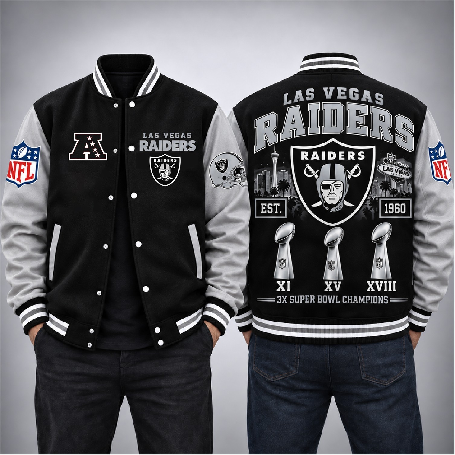 NEW Las Vegas Raiders Football Custom Baseball Jacket NEW Las Vegas Raiders Football Custom Baseball Jacket
