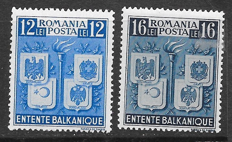 ROMANIA Sc 504-5 NH ISSUE OF 1940 - ARMS OF BALKAN COUNTRIES - (HJ26)