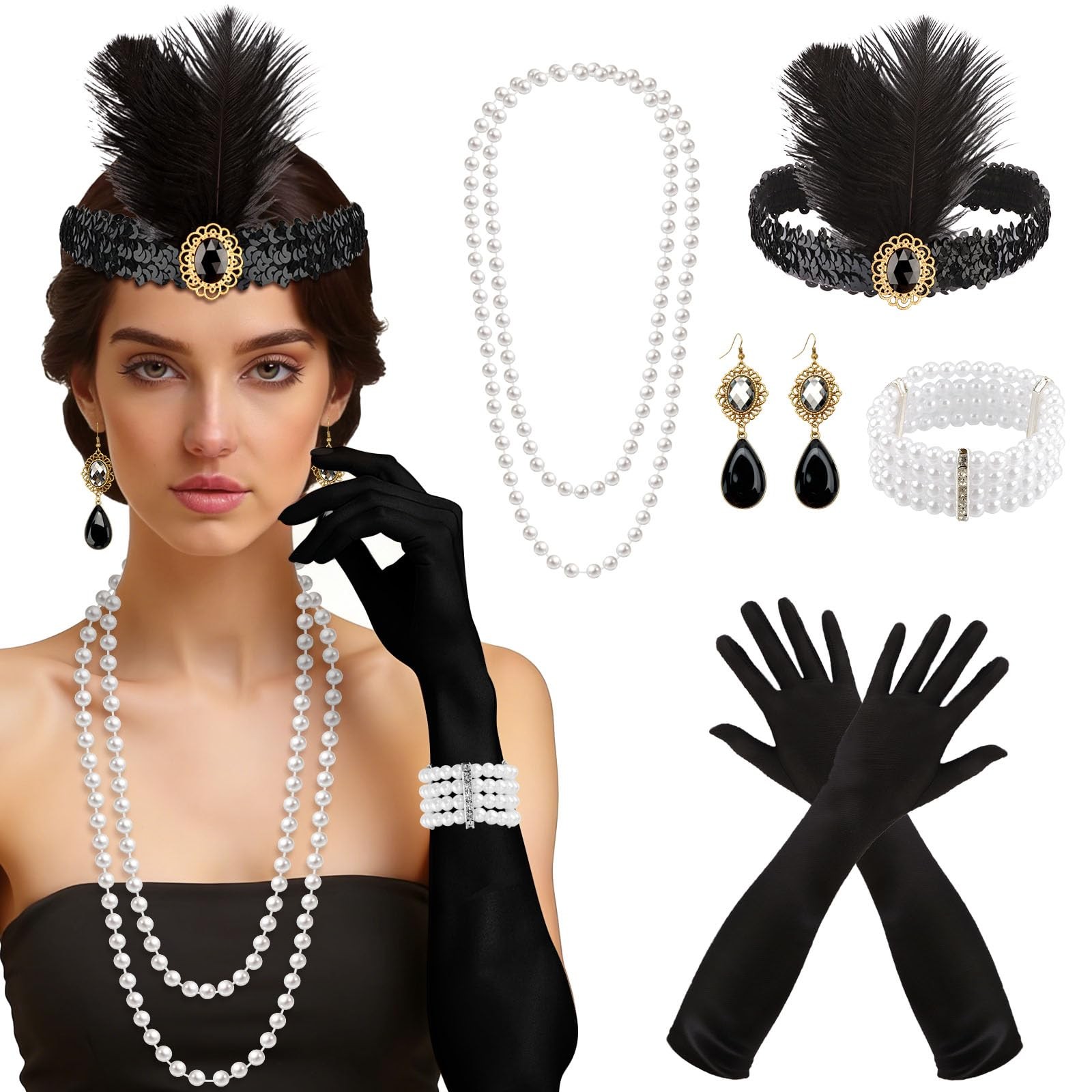 FASOTY 5 Pcs 1920s Flapper Accessories for Women, Flapper Headpiece Great Gat...