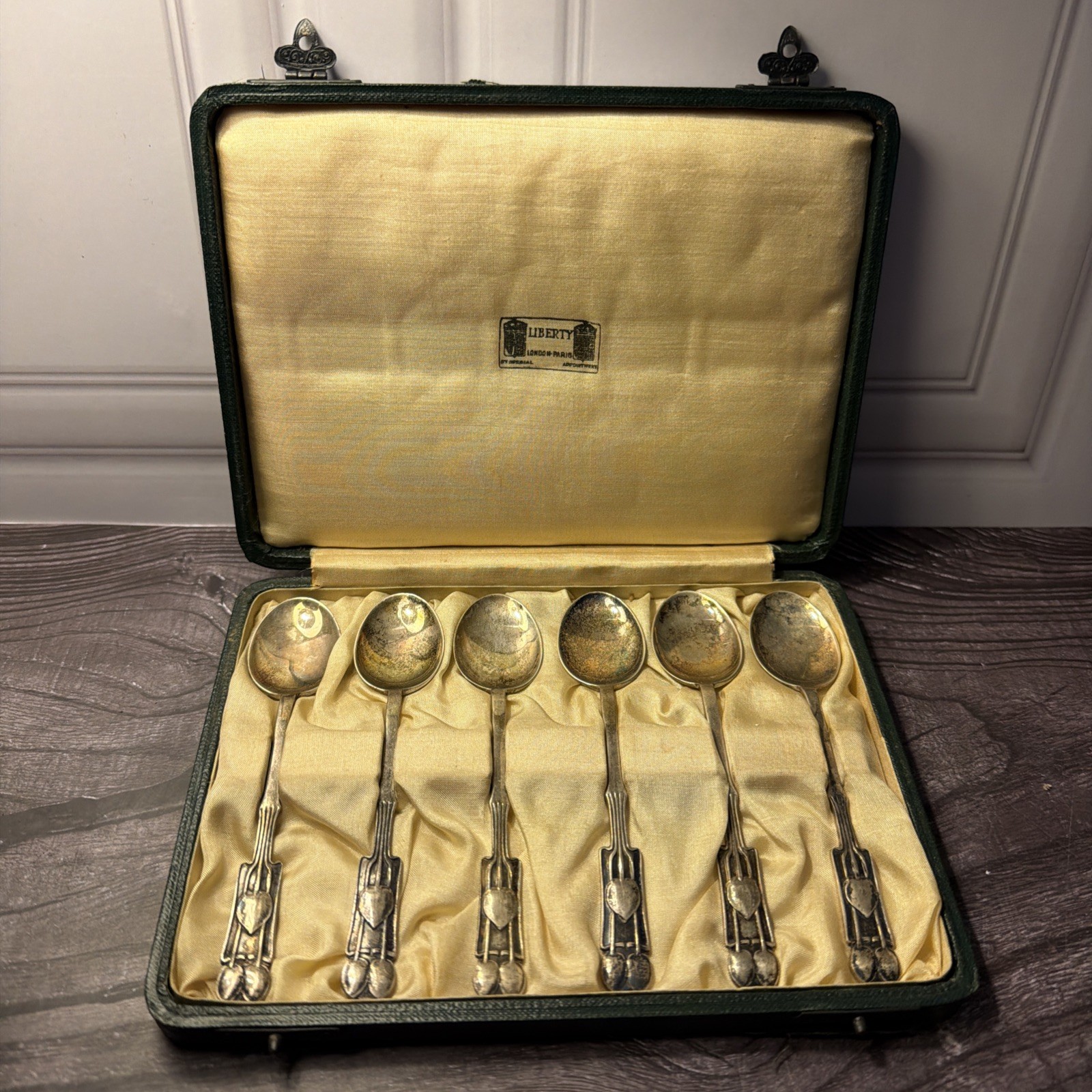 Antique Liberty Co Sterling Silver Spoons Set 6 Archibald Knox Medea Cased