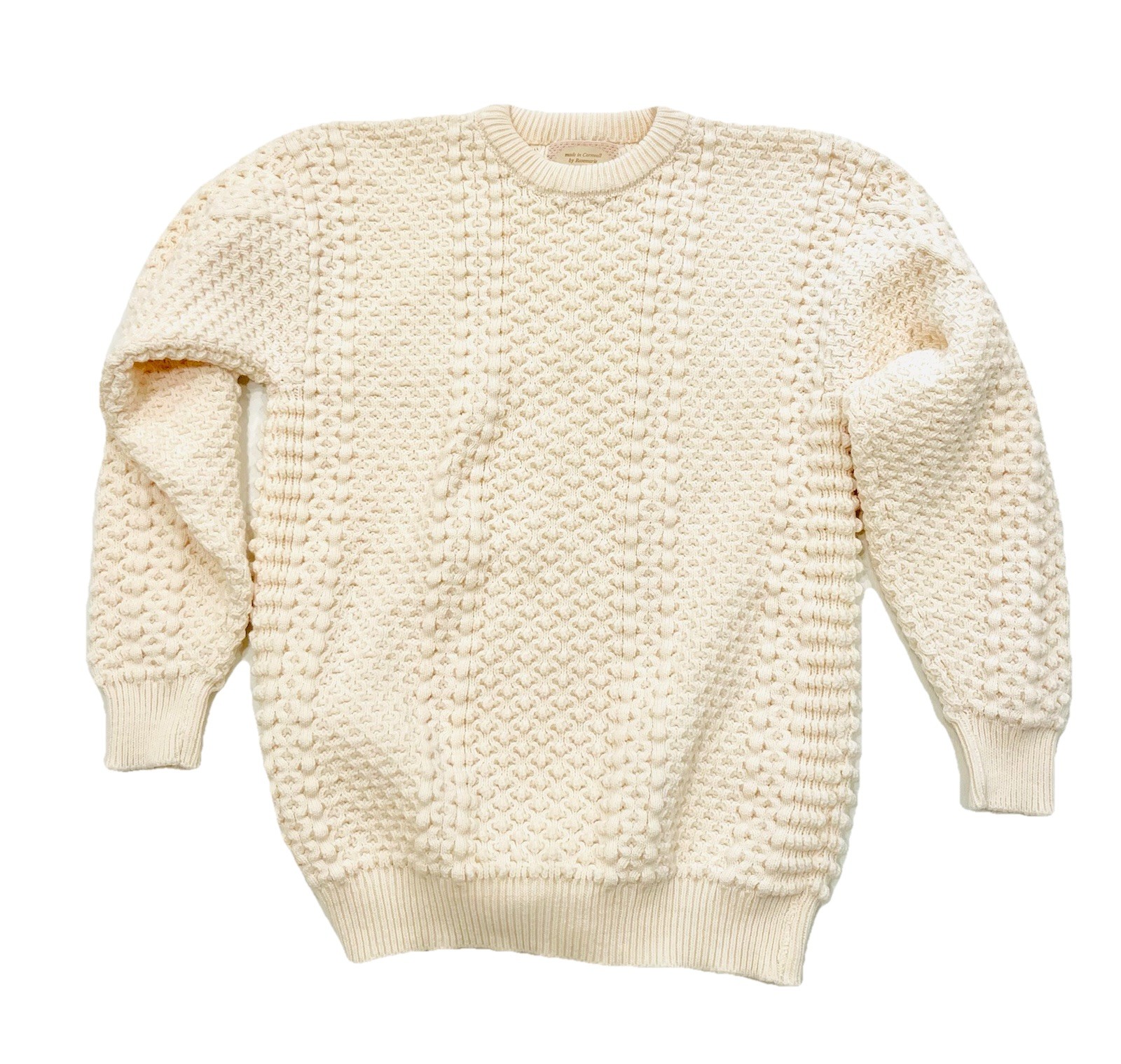 Vintage Chunky Ivory Knit Irish Fisherman\'s Pullover Sweater, Handmade Cornwall Vintage Chunky Ivory Knit Irish Fisherman\'s Pullover Sweater, Handmade Cornwall