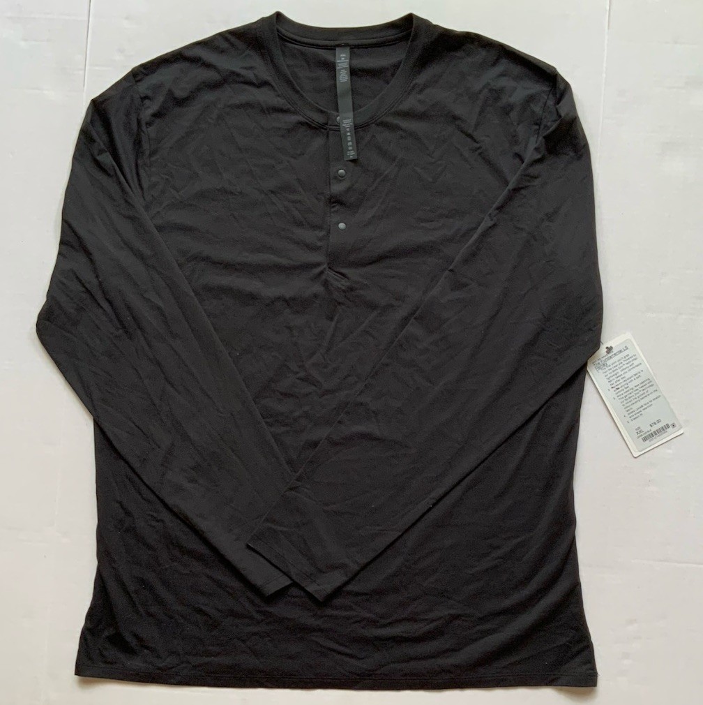 Lululemon The Fundamental LS Henley Men’s Black Long Sleeve Shirt Sz XXL $78