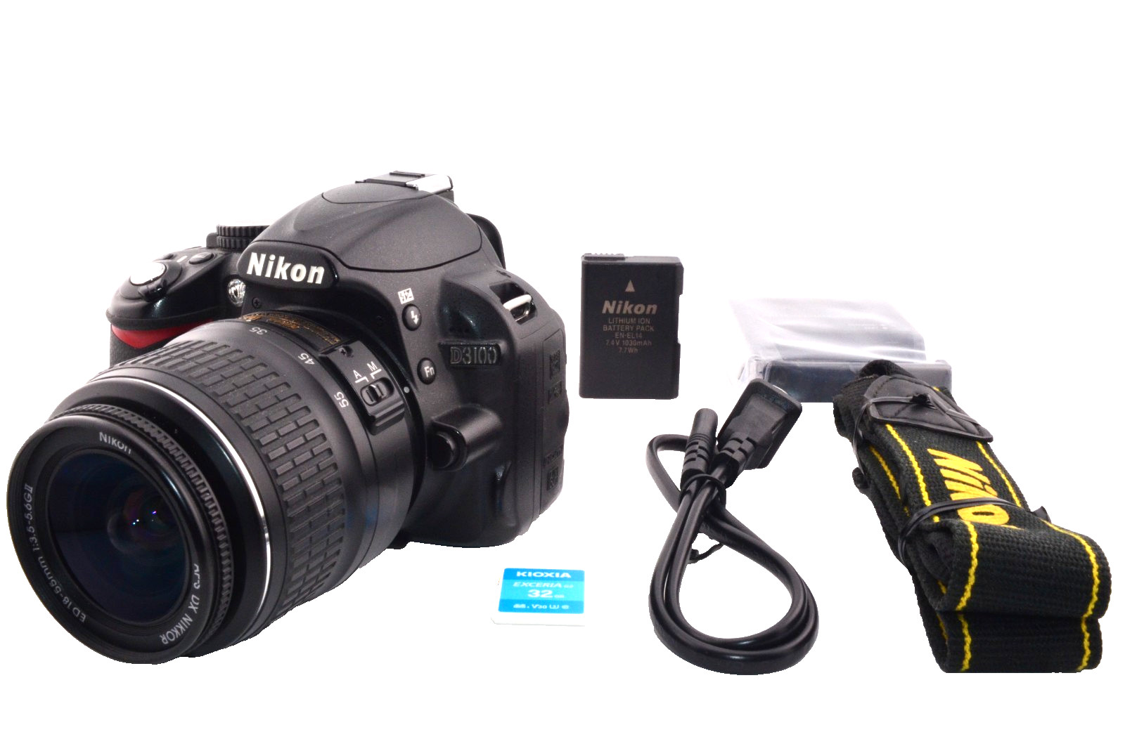 Nikon D3100 14.2MP DSLR w/ 18-55mm ED II Lens Tested SD Card Strap Bundle *READ*