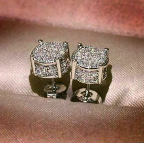 2 Ct Round Lab Created Diamond Cluster Stud Earrings 14K White Gold Plated 2 Ct Round Lab Created Diamond Cluster Stud Earrings 14K White Gold Plated
