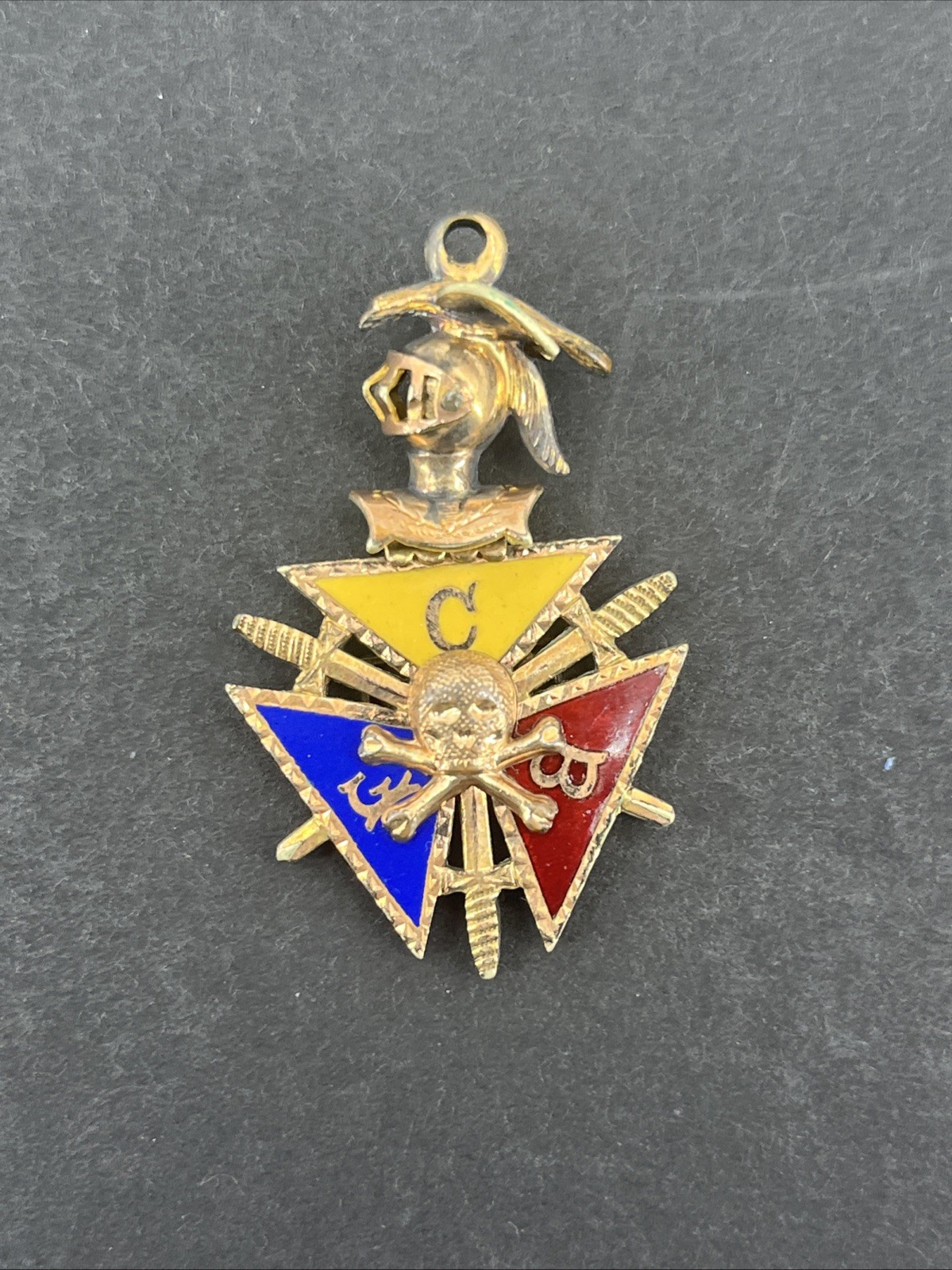 Antique Gold Filled Knights of Pythias Watch Fob Pendant Skull Cross Bones