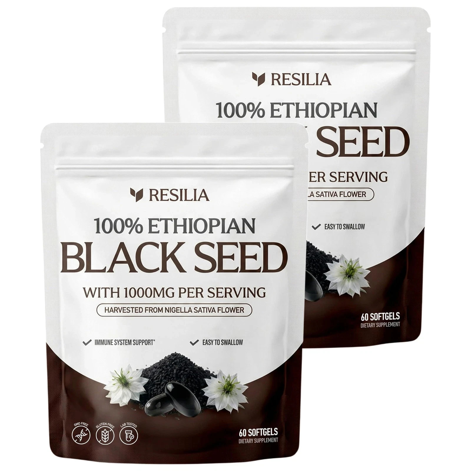 2Bags Resilia Ethiopian Black Seed Oil 1000MG Softgels 60 Counts Organic Natural