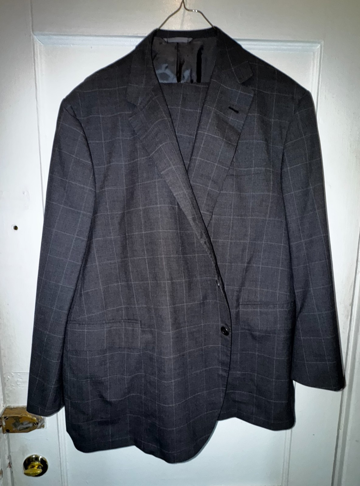 Oxxford Clothes Suit Bespoke Custom US 56 58 R Portly Wool Windowpane Plaid