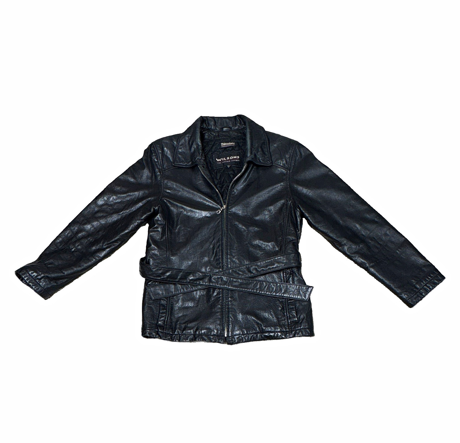 Vtg Wilson\'s Women’s Black Leather Jacket Thinsulate Lined Quilted Zip Front M Vtg Wilson\'s Women’s Black Leather Jacket Thinsulate Lined Quilted Zip Front M