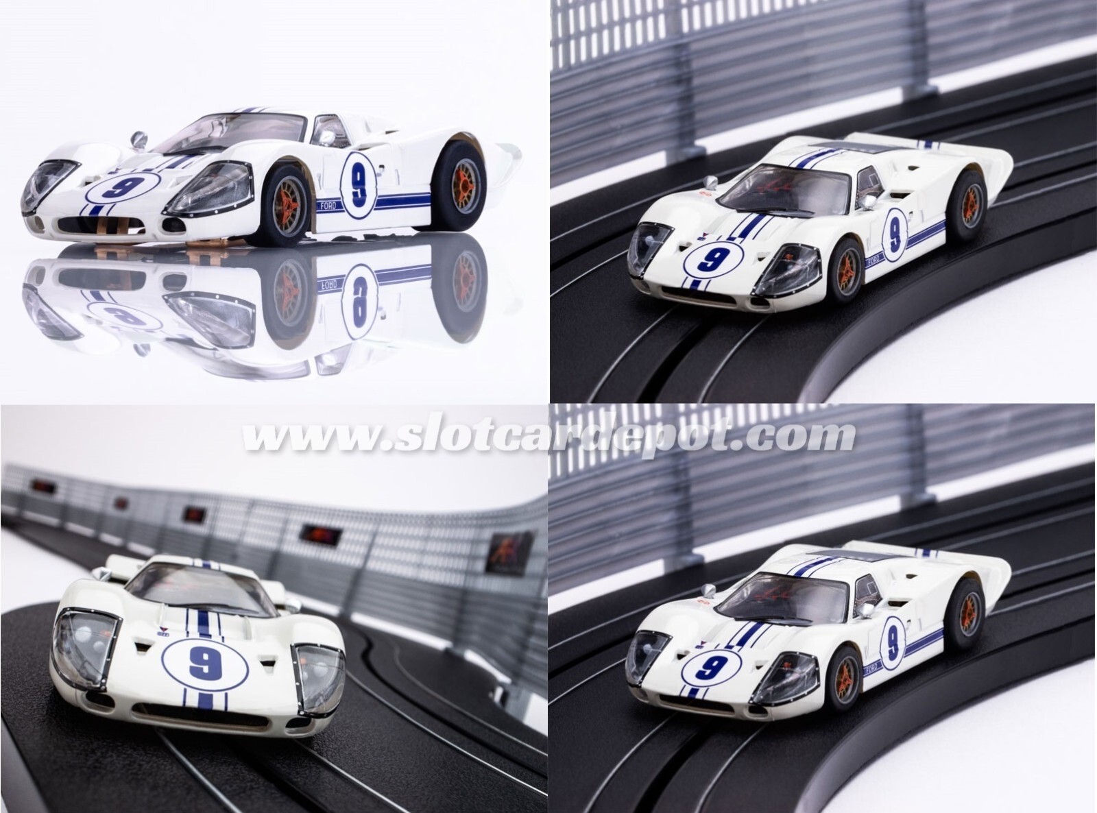 New AFX Ford GT 40 Mark lV #9 White Mega G+ Fits Auto World, HO Slot Car 22078